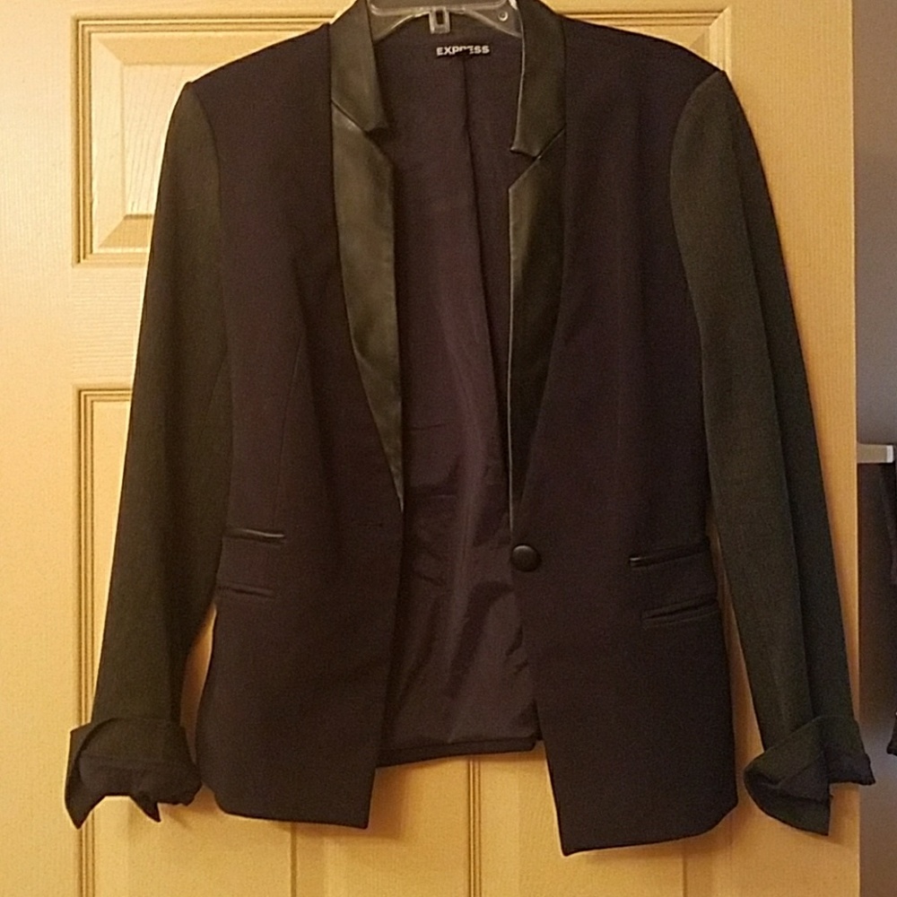 Leather trim blazer